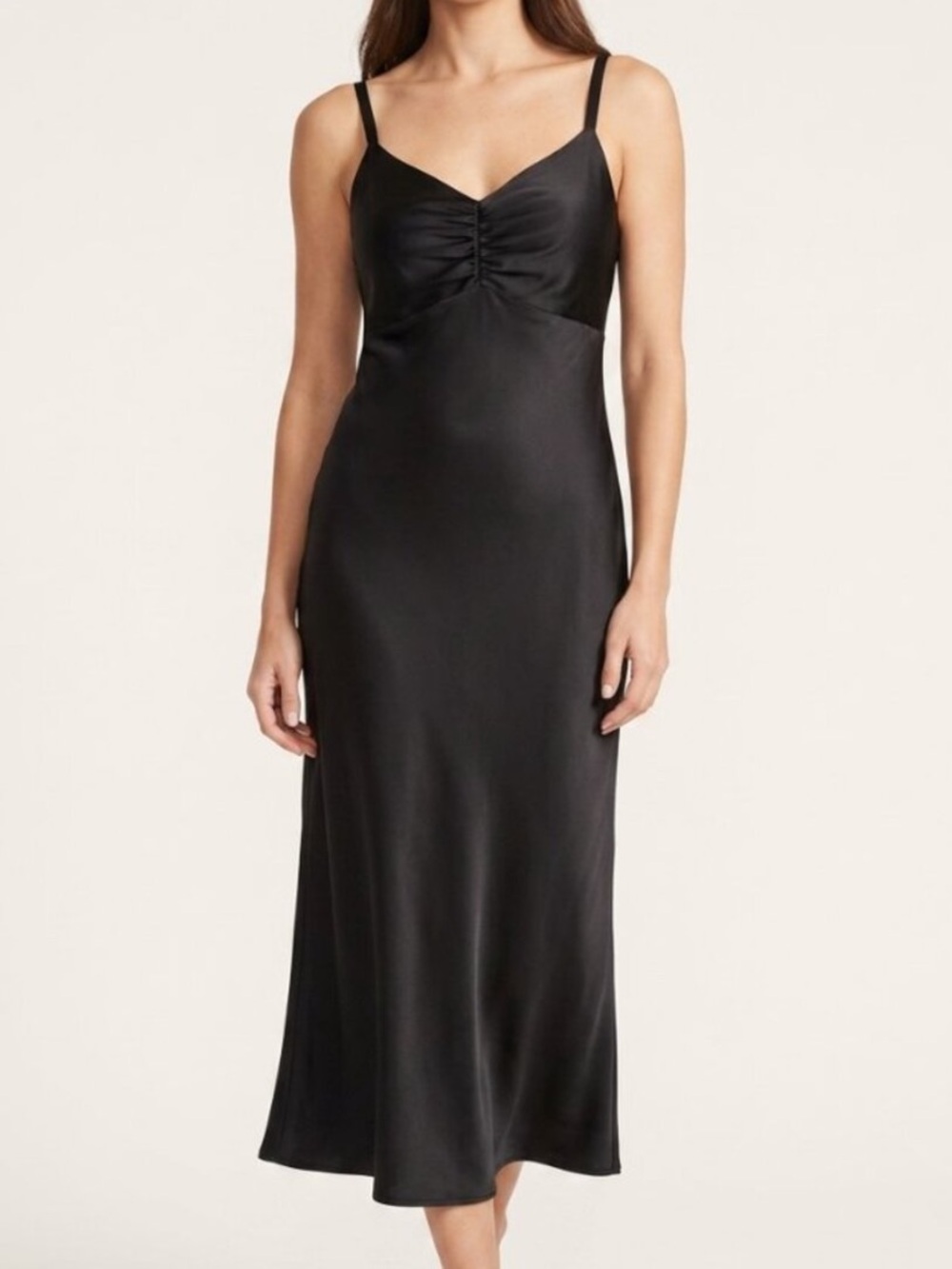 Sofia Vergara Medium Dress Satin Slip Empire Waist Adjustable Straps Black NWT